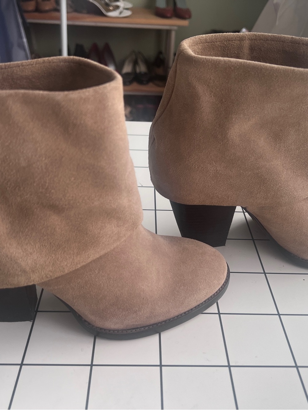 Vince Camuto Leather/Suede Heeled Boots in Taupe Size 7 NWOT - Picture 2 of 6